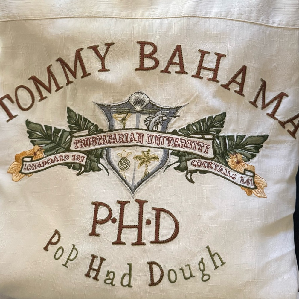 Tommy Bahama Cream Button-Down with Multicolor Embroidered Crest